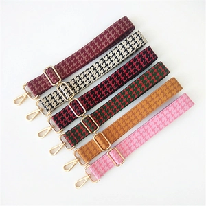 Adjustable houndstooth woven replacement shoulder straps with gold metal hooks and buckles