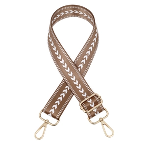 Adjustable brown herringbone shoulder strap with gold metal lobster clasps for bags