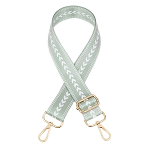 Adjustable sage green herringbone weave bag strap with high-quality gold hardware buckle