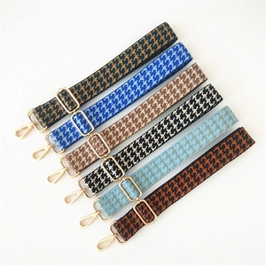 Adjustable houndstooth pattern bag straps with gold metal hooks in various colors
