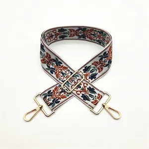 Ethnic bohemian style adjustable guitar strap for handbags with floral patterns
