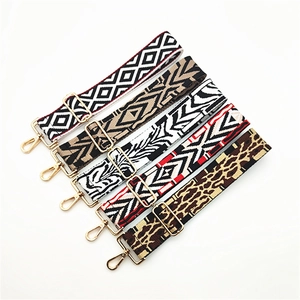 Adjustable wide rainbow shoulder straps for bags with colorful ethnic patterns and gold hooks