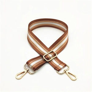Bandoulière tissée réglable pour sac avec rayures marron beige et boucles dorées