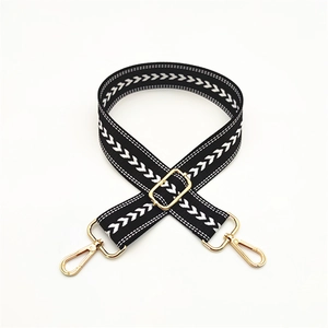 Adjustable black and white chevron guitar strap with gold metal buckles for handbags