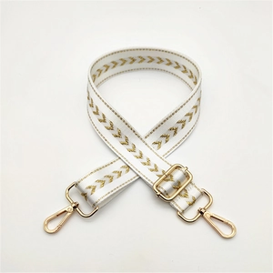 Adjustable white and gold embroidered replacement strap for crossbody bags and handbags