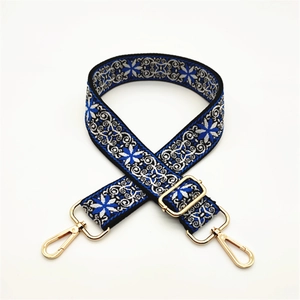 Verstellbarer Retro-Web-Taschengurt mit blauem Blumenmuster und Goldhaken