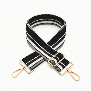 Adjustable wide canvas replacement strap with tricolor stripes and golden metal hardware
