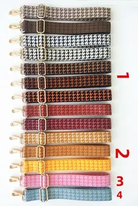 Adjustable wide replacement bag strap with gold buckles in 14 various houndstooth patterns