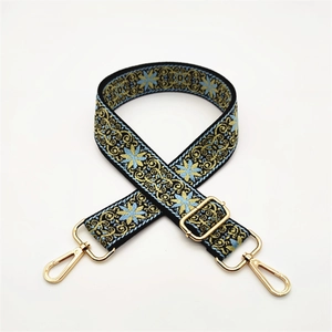 Ethno-Stil verstellbarer breiter Schultergurt mit blauer Stickerei und goldenen Metallclips