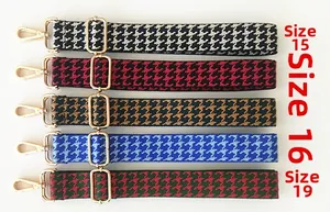 Adjustable houndstooth bag straps in five colors with premium gold metal hardware hooks