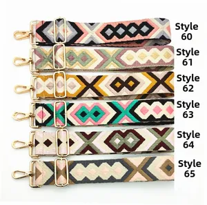 Detailed set of six ethnic geometric patterns replacement purse straps 60 to 65 with gold clips