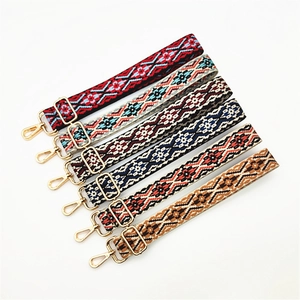 Ethnic style adjustable replacement shoulder straps with geometric woven patterns and gold hooks