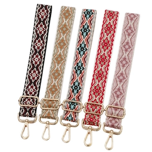 Five ethnic style adjustable replacement shoulder straps with geometric embroidery and gold hardware