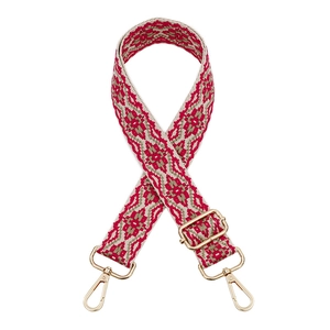 Adjustable wide replacement shoulder strap with red and white ethnic geometric pattern