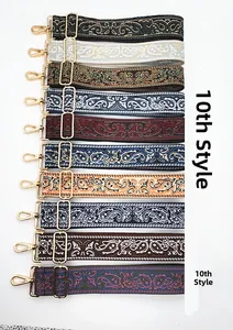 Ethnic style adjustable purse strap set with 10 paisley patterns and gold buckles