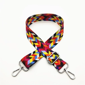 Adjustable crossbody shoulder strap replacement with colorful chevron pattern and silver hooks