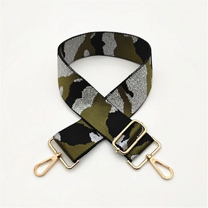 Adjustable camouflage canvas shoulder strap with gold metal hooks for crossbody handbags