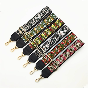 Ethnic embroidered wide adjustable replacement bag straps with premium faux leather and gold hardware