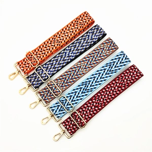 Adjustable wide replacement bag straps with ethnic geometric patterns and gold metal hooks