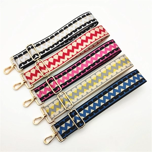 Adjustable woven replacement shoulder straps with geometric wave patterns and gold buckles