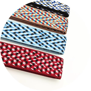 Detail of colorful geometric herringbone woven straps for handbags and accessories