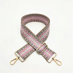 Adjustable woven replacement shoulder strap for handbags in grey pink white pattern