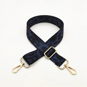 Adjustable leopard print wide shoulder strap with golden metal clasps for handbags