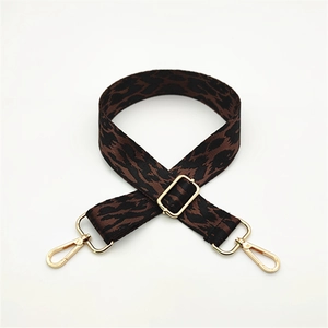 Adjustable leopard print bag strap with golden metal lobster clasps for shoulder bags