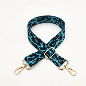 Adjustable 3.8cm leopard print bag strap with blue leopard pattern and gold hardware