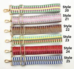 Ethnic style woven replacement shoulder straps with geometric patterns and gold metal hooks