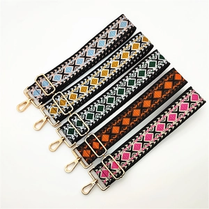 Ethnic Geometric Rhombus Bag Strap Wide Adjustable Shoulder Replacement Belt Jacquard Weaving Strap With Metal Buckle