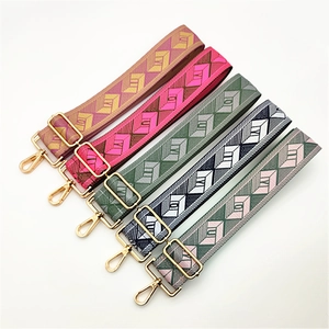 Adjustable wide replacement bag straps with geometric diamond pattern and gold metal hooks