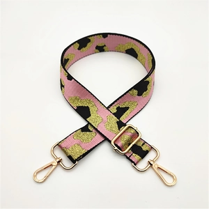 Pink leopard print adjustable shoulder strap for bags with gold metal lobster clasps