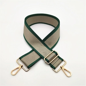 Adjustable wide fabric replacement shoulder strap with green contrast and gold metal hooks