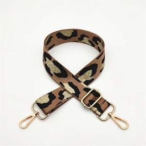 Adjustable wide leopard print shoulder strap with gold metal buckles for crossbody bags