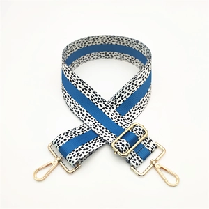 Adjustable wide replacement strap with blue and black leopard pattern for shoulder bags