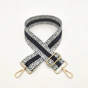 Adjustable wide replacement bag strap with leopard pattern and gold metal hooks