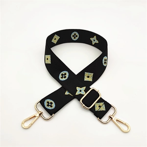 Adjustable wide replacement shoulder strap with blue and yellow floral embroidery