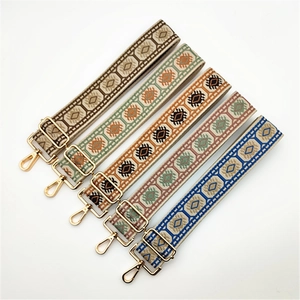 Five-piece set of ethnic style adjustable colorful woven canvas bag straps with gold metal hooks