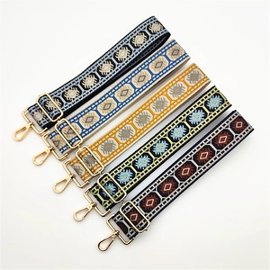 Ethnic style adjustable jacquard replacement straps for shoulder bags with gold hardware
