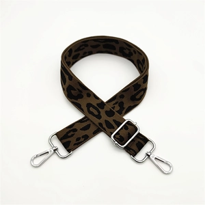 Adjustable leopard print replacement shoulder strap with silver metal lobster buckles