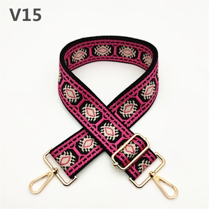 Adjustable ethnic style colorful woven shoulder strap with gold metal lobster clasps