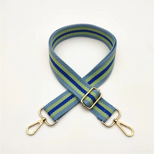Adjustable woven replacement shoulder strap for bags with blue and green stripes