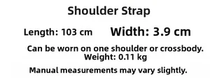 Detailed size specifications for snakeskin PU shoulder strap 103cm long and 3.9cm wide