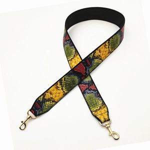 Colorful snakeskin pattern PU shoulder strap with gold metal lobster clasps for handbags