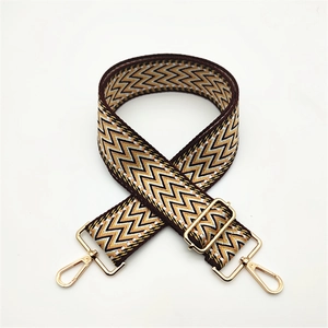 Adjustable wavy weave canvas bag strap with golden metal swivel hooks and buckles