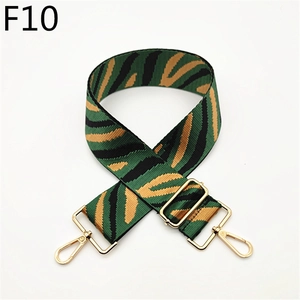 Détail de la bandoulière rayée réglable avec imprimé léopard vert et boucles dorées