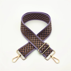 Adjustable purple geometric pattern replacement shoulder strap with gold metal buckles