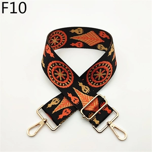 Close-up of geometric ethnic pattern bag strap with durable gold metal swivel hooks