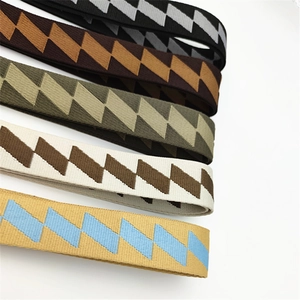 Close-up of durable woven jacquard bag straps with colorful geometric zigzag patterns